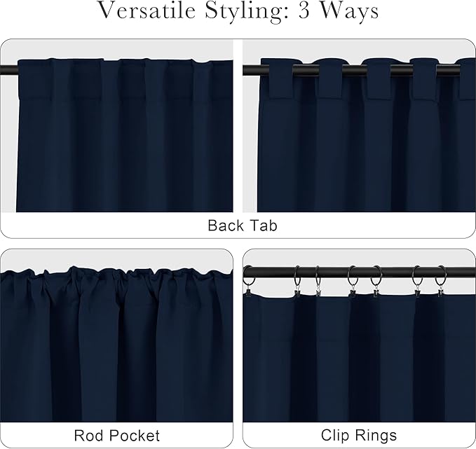 PONY DANCE Navy Curtains for Bedroom - Kids' Room Blackout Drapes Thermal Insulated Window Covering Room Darkening Privacy Protect, 42 x 63 Inches, Navy Blue, 2 PCs