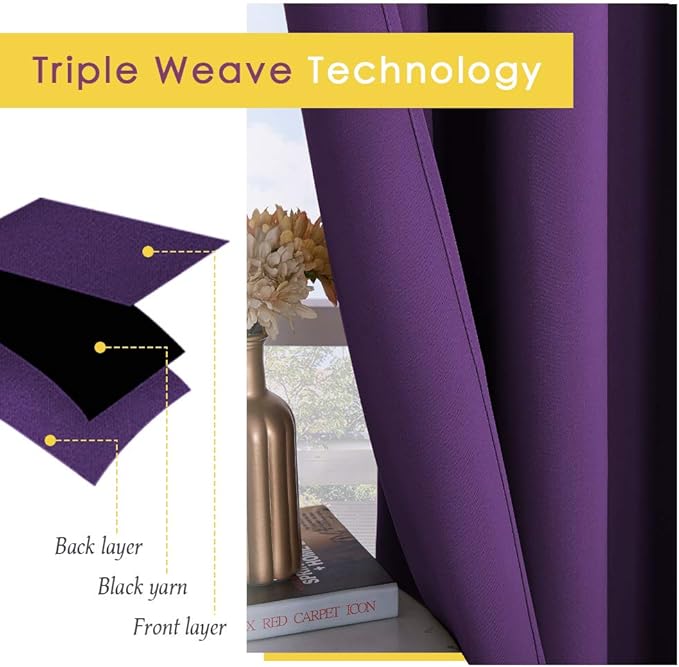 NICETOWN Blackout Curtains for Bedroom, Royal Purple, 42 W by 80 L, Set of 2, Thermal Insulated Curtains & Drapes with Grommet Top for Living Room, Privacy Window Treatment Draperies