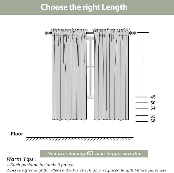 OWENIE Sheer Curtains 63 inch Length 2 Panels Set, Light Weight Soft Solid Light Filtering Fimly Sheer Curtains for Bedroom Living Room, Rod Pocket Window Treatments, Hunter Green, 42Wx63L Inch