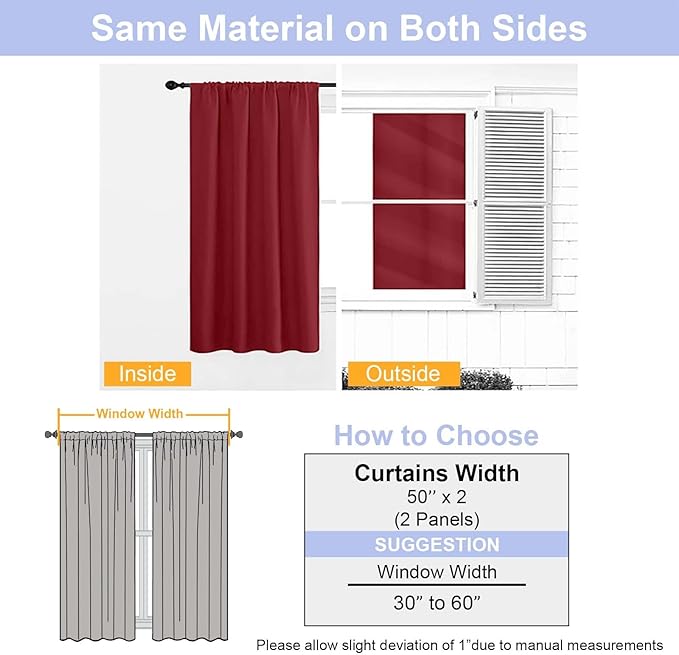 Simplebrand Red Blackout Curtains for Bedroom 96 Inches Long 2 Panels, Solid Thermal Insulated, Energy Saving Living Room Window Treatment Curtains Blackout Drapes, W50 x L96 Inch, Red