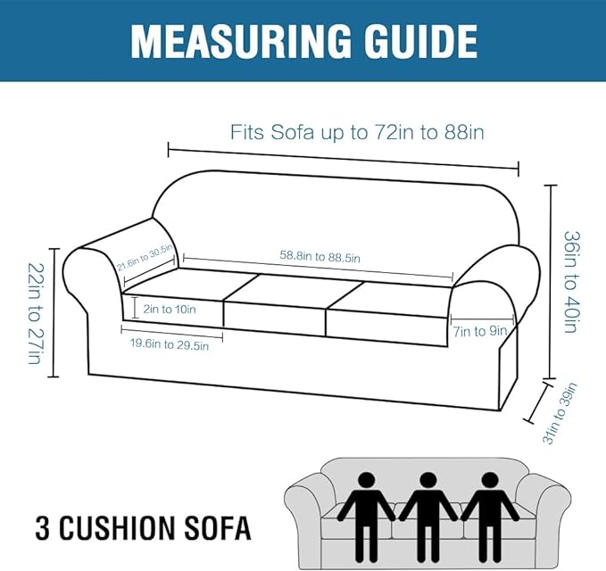 H.VERSAILTEX 4 Piece Stretch Sofa Covers for 3 Cushion Couch Covers for Living Room Furniture Slipcovers (Base Cover Plus 3 Seat Cushion Covers) Upgraded Thicker Jacquard Fabric (Sofa, Grey)