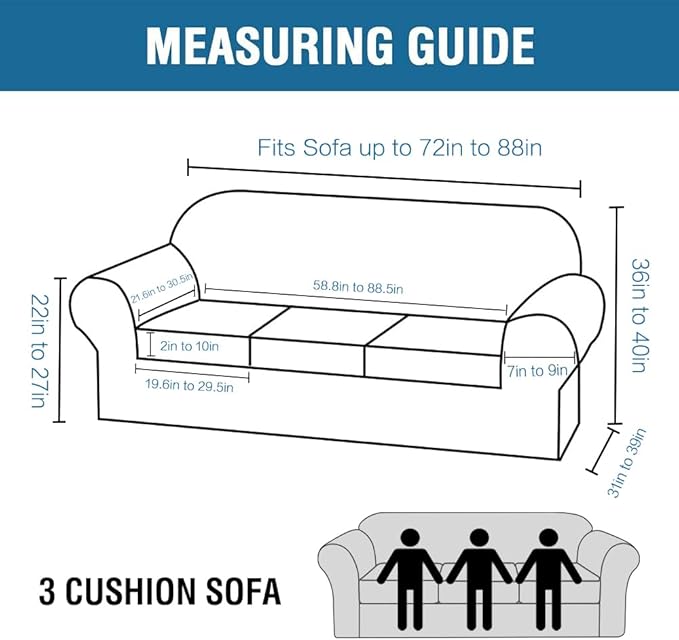 H.VERSAILTEX 4 Piece Stretch Couch Covers for 3 Cushion Couch Sofa Furniture Slipcovers Feature Upgraded Thicker Jacquard Fabric (Sofa, Ivory)