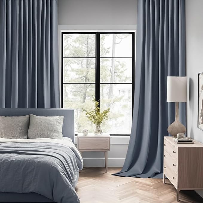 MIULEE Stone Blue Back Tab Blackout Curtains 108 Inch Long 2 Panels Set for Bedroom, Rod Pocket/Pinch Pleat Extra Long Thermal Insulated Living Room Darkening Pleated Light Blocking Drapes