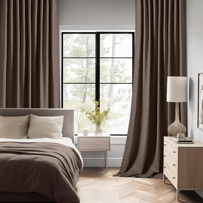MIULEE Chocolate Brown Back Tab Blackout Curtains 63 Inch Length 2 Panels Set for Living Room Bedroom Privacy, Rod Pocket/Pinch Pleat Thermal Insulated Room Darkening Pleated Light Blocking Drapes