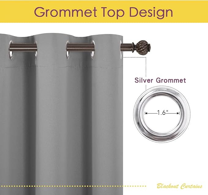 NICETOWN Bedroom Curtains Blackout Drapery Panels, Three Pass Microfiber Thermal Insulated Solid Ring Top Blackout Window Curtains / Drapes for Small Window (2 Panels, W42" X L54", Silver Grey)