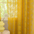YJ YANJUN Vintage Lace Curtains 63 Inch Length-Victorian Floral Pattern Mustard Yellow Sheer Curtain Panels for Living Room Bedroom,Light Filtering, Summer Drapes 2 Panels 52W x 63L