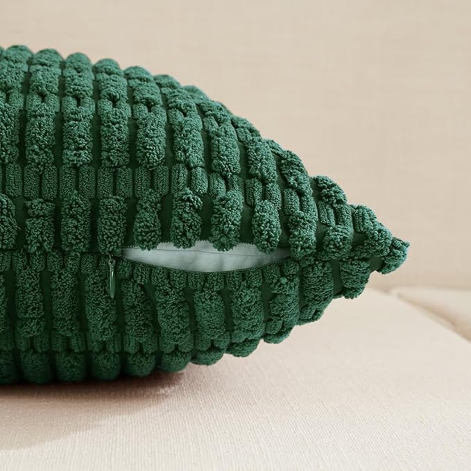 Fancy Homi Set of 4 Green Boho Decorative Throw Pillow Covers 18x18 Inch for Couch Bed Sofa, Aesthetic Modern Bohemian Room Decor, Soft Fuzzy Fluffy Cozy Corduroy Cushion Case 45x45cm