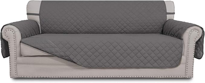 Easy-Going Reversible Couch Cover for 3 Cushion Couch Sofa Cover for Dogs Water Resistant Furniture Protector Cover with Foam Sticks Elastic Straps for Pet Cat (Sofa, Gray/Gray)