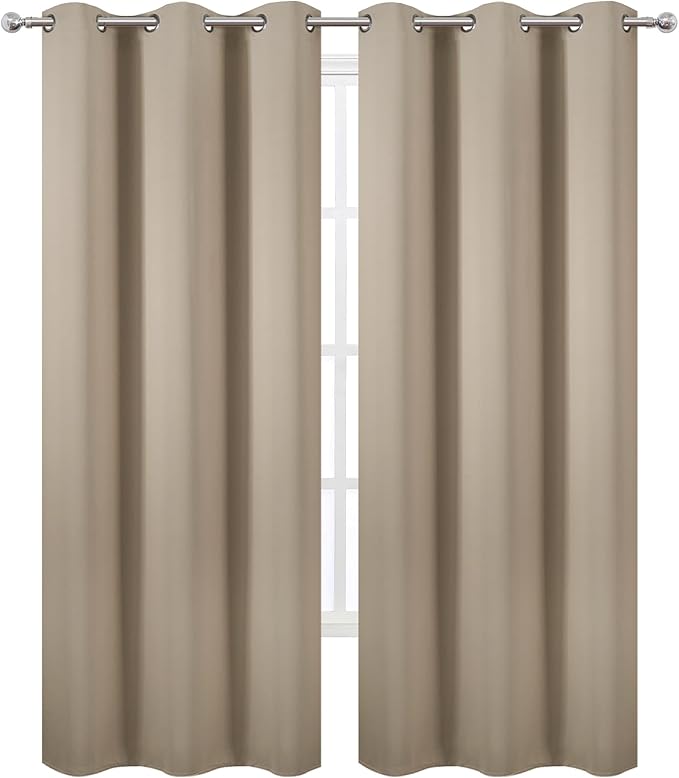 LEMOMO Khaki Thermal Blackout Curtains/42 x 95 Inch/Set of 2 Panels Room Darkening Curtains for Bedroom