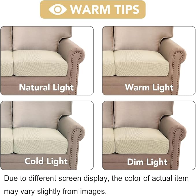 H.VERSAILTEX High Stretch Individual Seat Cushion Covers Sofa Slipcovers Couch Cushion Covers Sofa Covers Featuring Jacquard Textured Twill Fabric (1 Pack for 1 Cushion Chair, Natural, Small)
