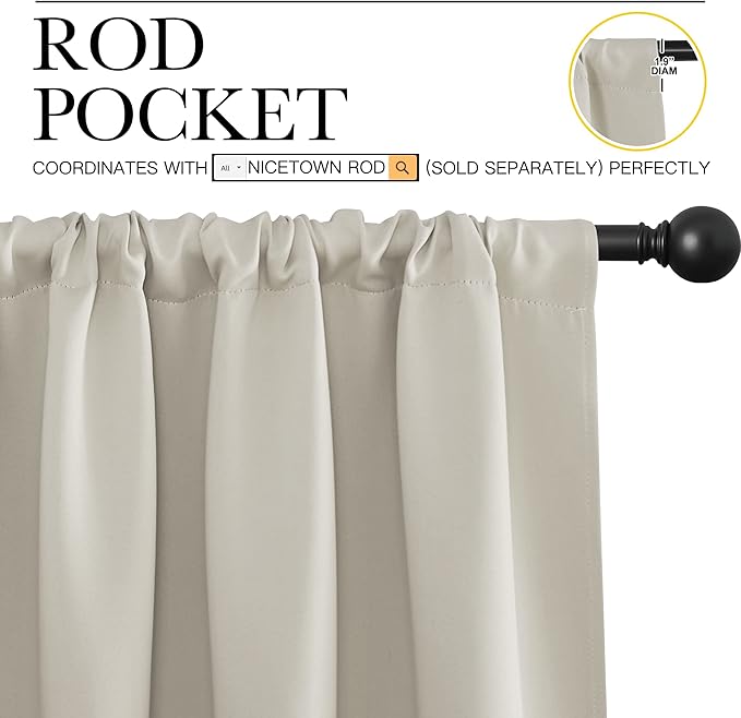 NICETOWN Blackout Curtains for Living Curtains, Room Darkening Window Curtain Panels, Easy-Care Solid Thermal Insulated Draperies/Drapes for Daughter Room (Natural, 2 Panels, 42 by 36)