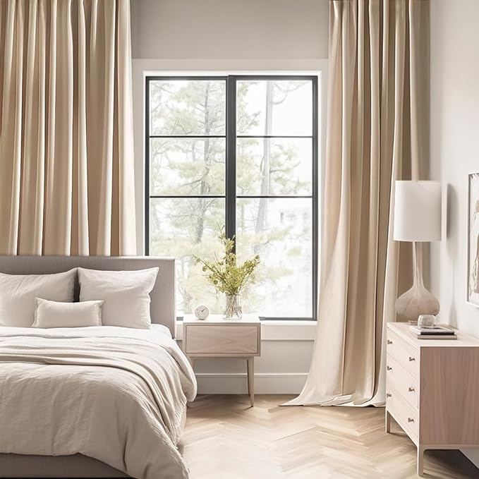 MIULEE Back Tab Beige Curtains 84 Inch Length 2 Panels Set for Living Room Bedroom, Cream Rod Pocket/Pinch Pleated Light Blocking Thermal Insulated Room Darkening Blackout Curtains 84 Inches Long