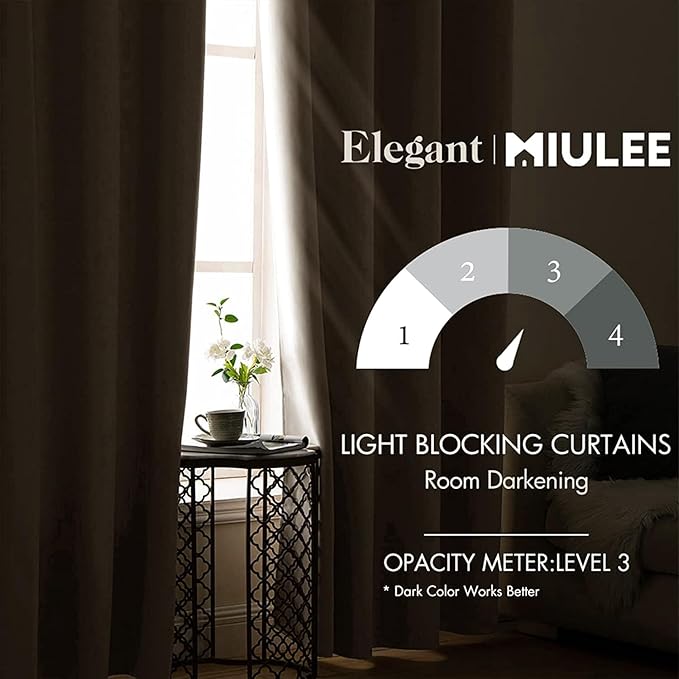 MIULEE Blackout Room Darkening Curtains Thermal Insulated Drapes Solid Window Treatment Set Grommet Top Light Blocking Curtain for Living Room/Bedroom 2 Panels 52 x 84 inch Length Birch