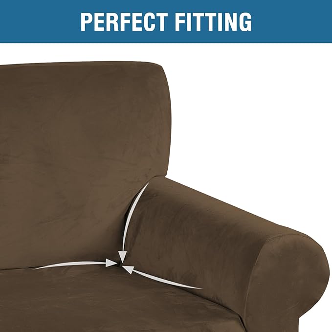 H.VERSAILTEX Stretch Velvet Sofa Covers for 3 Cushion Couch Covers Furniture Protector Soft with Non Slip Elastic Bottom, Crafted from Thick Comfy Rich Velour (Sofa 72"-90", Bronze Brown)