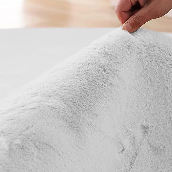 ORINOVA Faux Rabbit Fur Washable Rugs for Bedroom Light Grey Fluffy Rug for Living Room Non Slip Faux Fur Rug for Hallway 2x6 Shaped Rugs