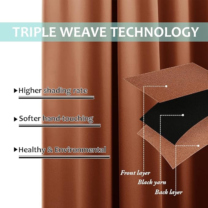 NICETOWN Burnt Orange 100% Blackout Curtains 45 inches Long, 2 Thick Layers Completely Blackout Window Treatment Thermal Insulated Lined Drapes for Small Window (1 Pair, 42 inches Width Each Panel)