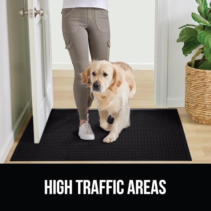 GORILLA GRIP® Ultra Absorbent Front Door Mat Outside Entrance, Traps Dirt and Moisture, HydroABSORB Indoor Outdoor Doormat Holds 1.7 Cups Water, Stain and Fade Resistant Welcome Mat 2 Pack 29x17 Black