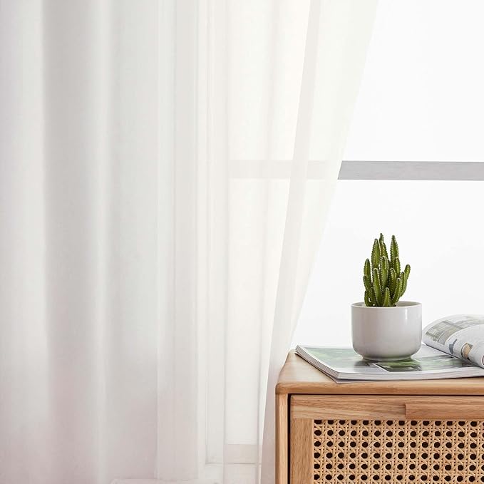 Ivory Sheer Curtain for Bedroom Living Room 78 Inches Long 2 Panels Set, Solid Soft Airy Light Filtering Sheer Window Curtains, Modern Rod Pocket Door Curtain, Ivory, 42" Wx78 L Inches