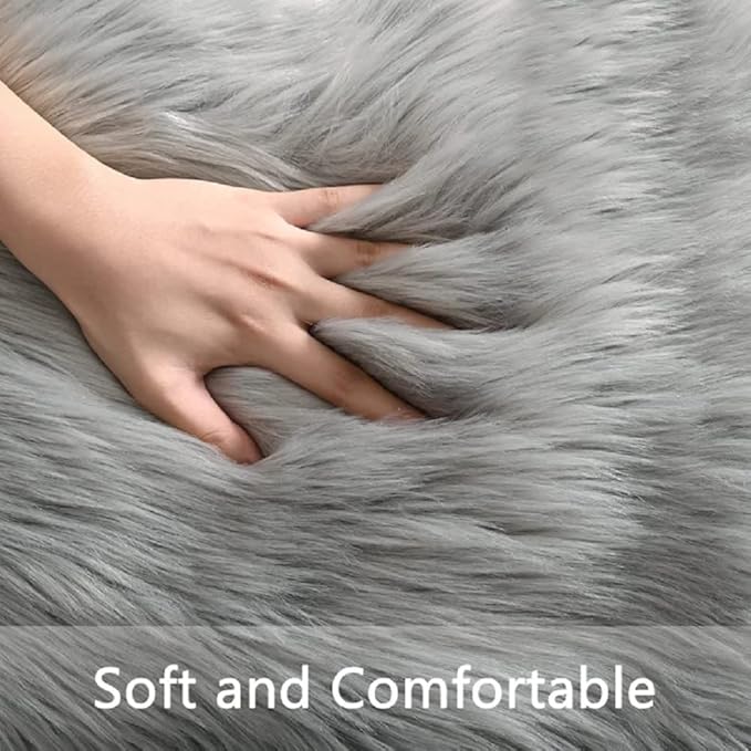 ORINOVA Light Grey Furry Washable Sheepskin Fur Area Rugs for Living Room Faux Fluffy Fur Rug for Bedroom Nursery Rug 4x6 Rectangle Rugs