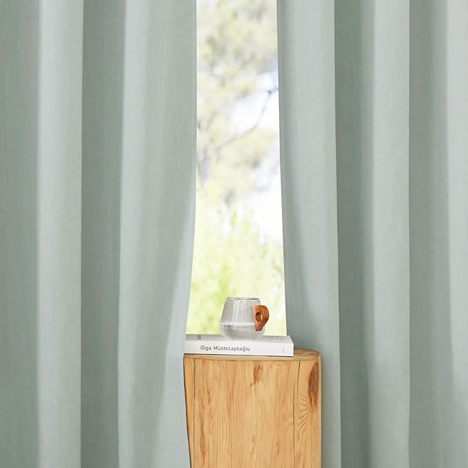 NICETOWN Rustic Linen 132 inch Long Curtains for Living Room, Grommet Privacy Added Thick Linen Weave with Light Filter Window Curtains & Drapes for Bedroom, Sage Green, W55 x L132, 2 Panels