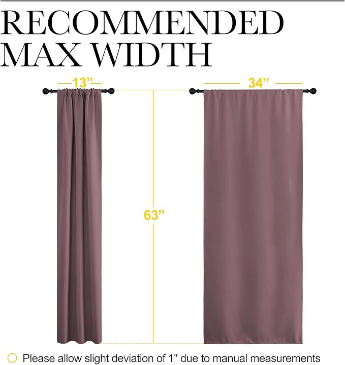 NICETOWN Bedroom Curtains for Kids Room, Window Treatment Thermal Insulated Solid Room Darkening Drape Panels for Girls Room (Dry Rose, Set of 2, 34 inches Width by 63 inches Length)