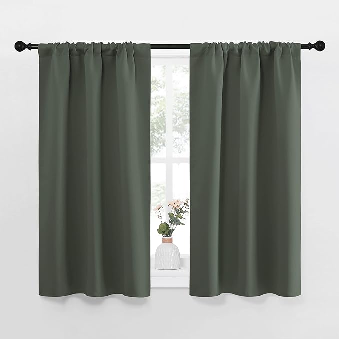 NICETOWN Bedroom Curtains Blackout Draperies - All Season Thermal Insulated Solid Rod Pocket Top Blackout Curtains/Drapes for Kid's Room (Dark Mallard, 1 Pair, 34 x 40 Inch)