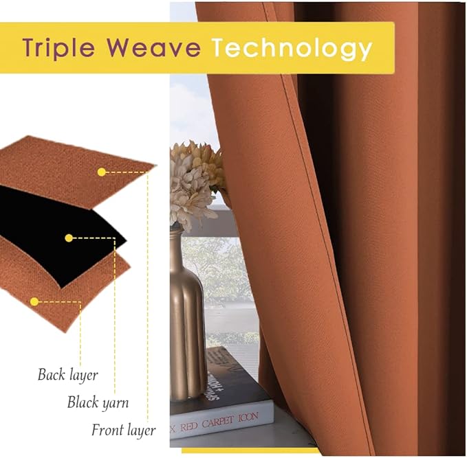 NICETOWN Modern Blackout Curtains Noise Reducing, Thermal Insulated and Privacy Room Darkening Drape Panels for Boy's Guest Room Door Window (Burnt Orange, 2 Panels, W42 x L72 -Inch)