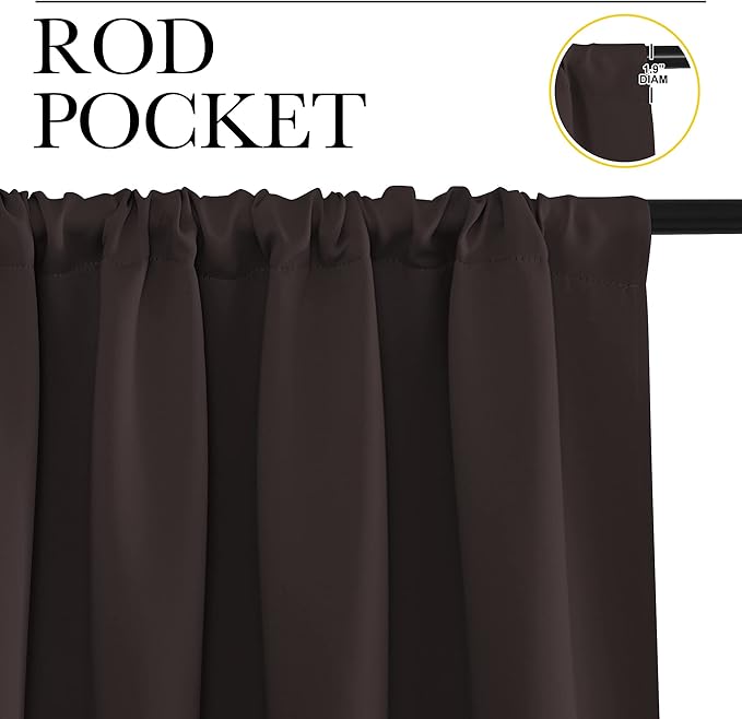NICETOWN Blackout Curtains for Living Curtains, Toffee Brown, 1 Pair, 34-inch W x 84-inch L, Home Decorations Thermal Insulated Solid Pole Top Blackout Drapes for Living Room