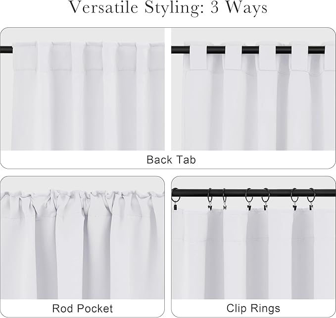 Pony Dance Room Darkening Curtains - Bedroom Window Treatment Panels Back Tab/Rod Pocket Short Blackout Curtains Light Filtering Elegant Home Decoration, 42 by 40 Inches, Pure White, 1 Pair