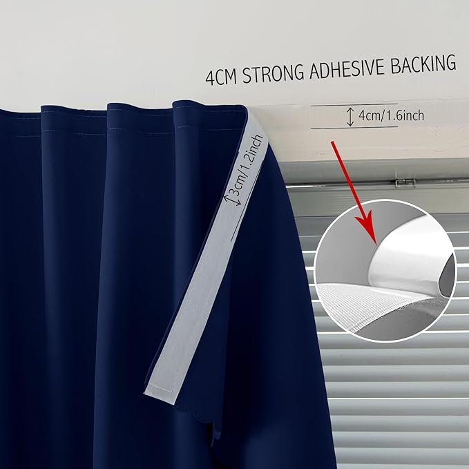 Self Adhesive Portable Blackout Curtains for Bedroom Easy to Install Window Thermal Lnsulated Kitchen Room Darkening Small Window Curtains, 47" W X 79" L, Navy Blue, 1 Panel