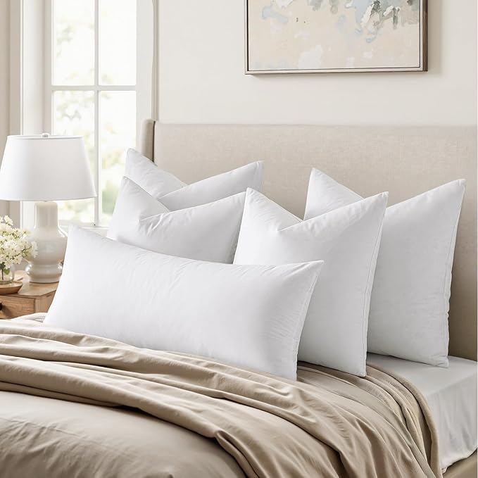 MIULEE Pillows Queen Size Set of 2 Down Feather Throw Pillows for Couch Sofa Bed, Decorative Fluffy Cotton Fabric Inserts,White 20x30
