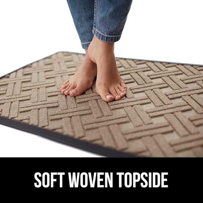 GORILLA GRIP 100% Waterproof All-Season WeatherMAX Doormat, 72x24, US Designed Natural Rubber, Stain and Fade Resistant, Low Profile Indoor Outdoor Door Mats, Easy Clean Patio Mat, Taupe Basket Weave