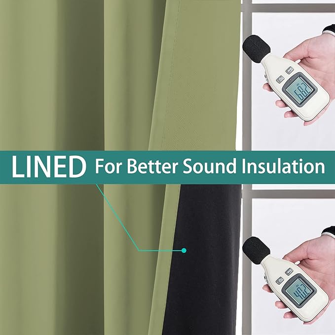 Yakamok 100% Blackout Window Curtain Panels, Heat and Full Light Blocking Drapes with Black Liner for Nursery,Thermal Insulated Draperies (Sage, 2 Pieces, 70Wx84L)