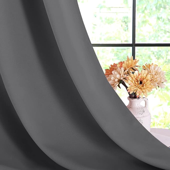 NICETOWN Bedroom Blackout Draperies Panels, Three Pass Microfiber Noise Reducing Thermal Insulated Solid Ring Top Window Curtains (Two Panels, 42 x 72 Inch, Gray)