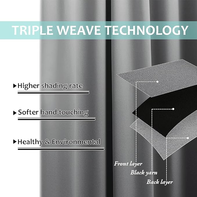 NICETOWN Total Shade Curtains and Draperies, Heavy-Duty Full Light Shading Drapes with Black Liner Backing for Villa/Hall/Dorm Window（Silver Grey, Package of 2 Panels, 55 inches Wide x 96 inches Long