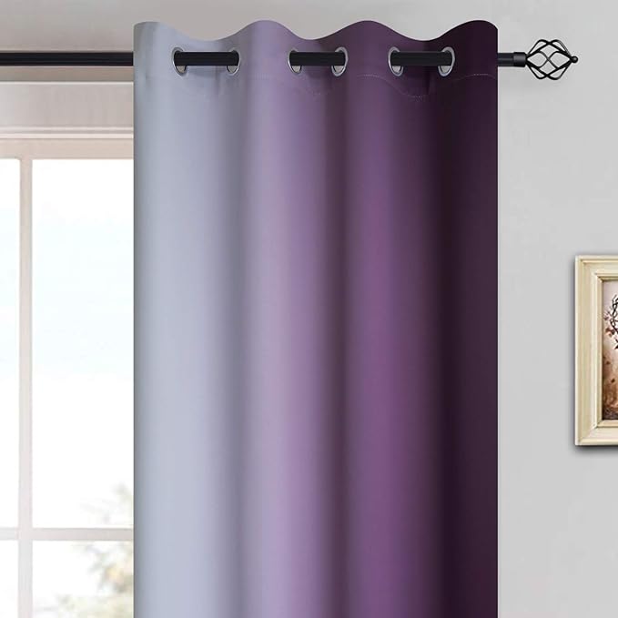 Yakamok Greyish White to Purple Ombre Curtain for Bedroom, Light Blocking Thermal Insulated Window Drape for Living Room(1 Panel, 52x84 Inch)
