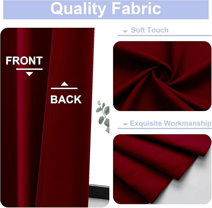 Simplebrand Ava Red Short Blackout Curtains for Bedroom 45 Inches Long 2 Panels Set, Solid Thermal Insulated, Energy Saving Window Treatment Curtains Blackout Drapes, W40 x L45 Inch, Red