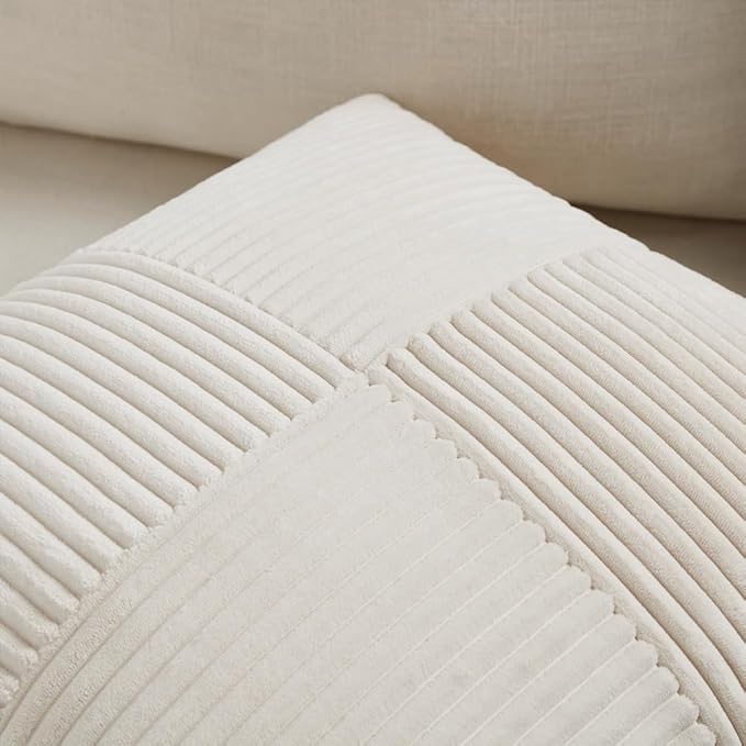 Fancy Homi 2 Packs Cream Long Lumbar Decorative Throw Pillow Covers 16x24 Inch for Couch Bed Sofa, Rustic Farmhouse Boho Home Decor, Soft Striped Corduroy Rectangle Accent Cushion Case 40x60 cm