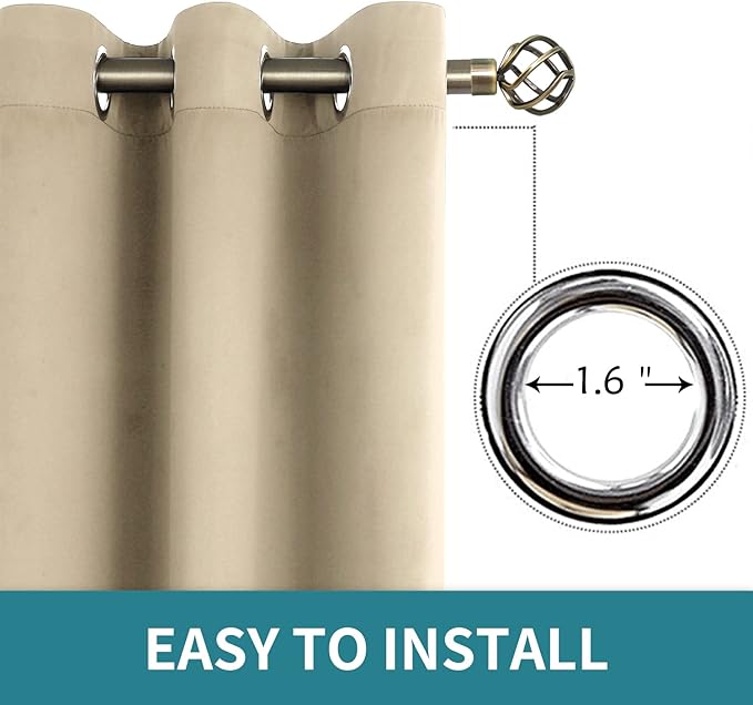 BGment Room Darkening Curtains for Bedroom - Grommet Thermal Insulated Window Treatments Light Blocking Curtains for Living Room, Set of 2 Panels, Each 46 x 63 Inch, Beige
