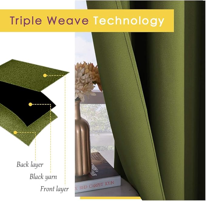 NICETOWN Window Curtain Panels, Thermal Insulated Solid Grommet Blackout Draperies/Drapes for Christmas Decoration (1 Pair, 70 by 84-inch, Olive Green)