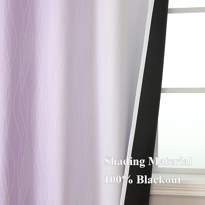 Estelar Textiler Lilac and Greyish White Blackout Curtains & Drapes for Bedroom, Thermal Insulated Ombre Blackout Drapes, Room Darkening Energy Saving Curtains for Living Room, 42Wx63L, 2 Panels