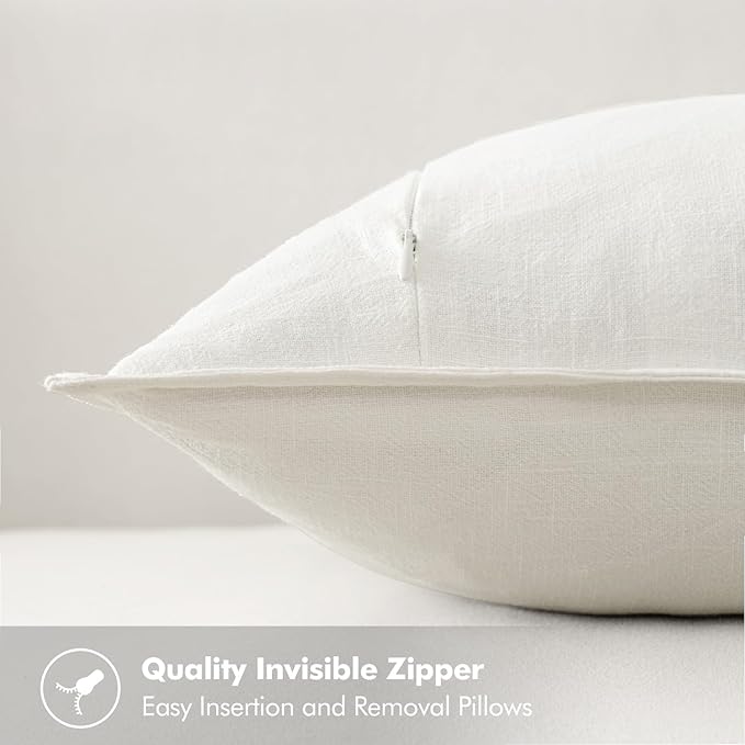 MIULEE Decorative Linen Pillow Covers 16x16 Inch Cream White Boho Farmhouse Neutral Couch Throw Pillows for Bed Pack of 2 Accent Modern Pillowcase Sofa Livingroom Home Decor