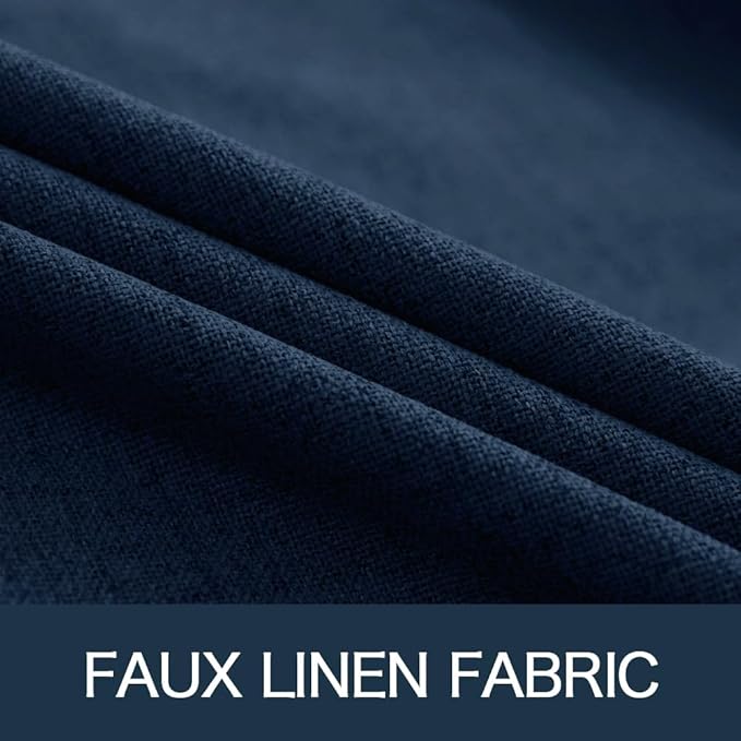 MIULEE Linen Textured Curtains for Bedroom Solid 100% Blackout Thermal Insulated Midnight Blue Grommet Room Darkening Curtains & Drapes Luxury Decor for Living Room Nursery 52 x 63 Inch (2 Panels)