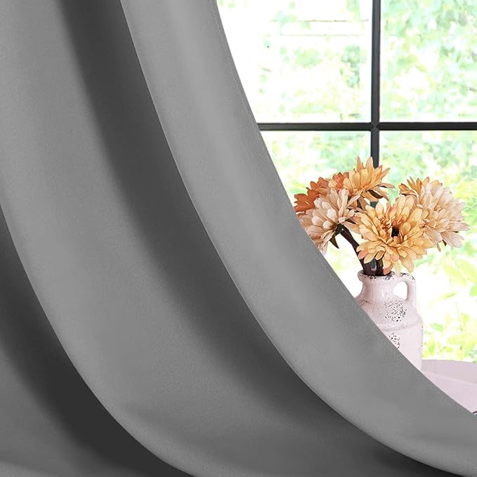 NICETOWN Silver Grey Blackout Curtain Panels for Bedroom, Thermal Insulated Grommet Top Blackout Draperies and Drapes for Basement (2 Panels, W70 x L63-inch, Silver Grey)
