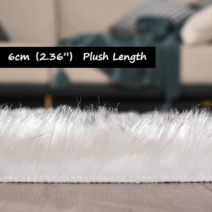 Goolela Sheepskin Area Rug 5x8 Fluffy Fuzzy Furry Rug for Bedroom Living Room Faux Fur Shaggy Plush Soft Washable Rectangle - White with Grey Tips