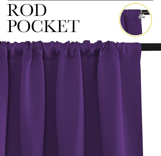 NICETOWN 2 Panels Blackout Curtains, Rod Pocket Thermal Insulated Drapes for Kitchen, Heavy Duty Small Window Treatment for Dorm Room, Studio Apartment, Basement (Royal Purple, W42 x L30)