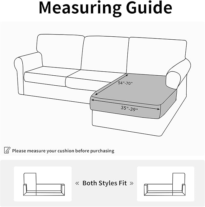 Easy-Going Stretch Sectional Couch Covers 1 Piece Chaise Lounge Slipcover L Shape Separate Cushion Couch Seat Chaise Cover for Both Left/Right Sectional Couch Black