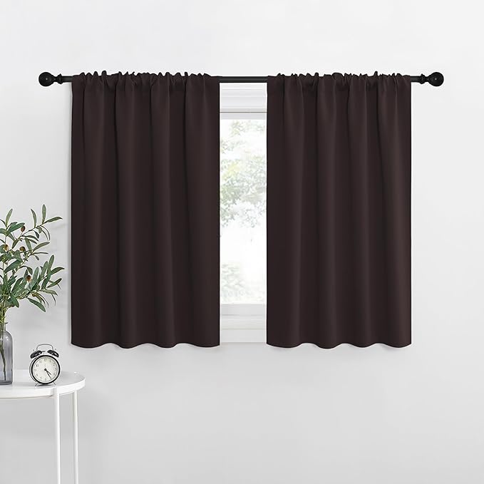 NICETOWN RV Blackout Curtains for Camper Windows, Toffee Brown, 42" x 36", Set of 2, Kitchen Curtains, Short Blackout Drapes, Thermal Insulated Rod Pocket Window Treatment Draperies for Nursery