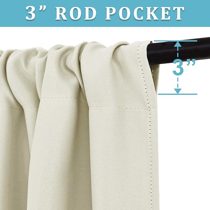 RYB HOME Short Curtains for Bedroom, Room Darkening Insulated Summer Heat Light UV Blocking Energy Saving Drapes for Nursery, Width 34 by Length 48, Beige, Set of 2