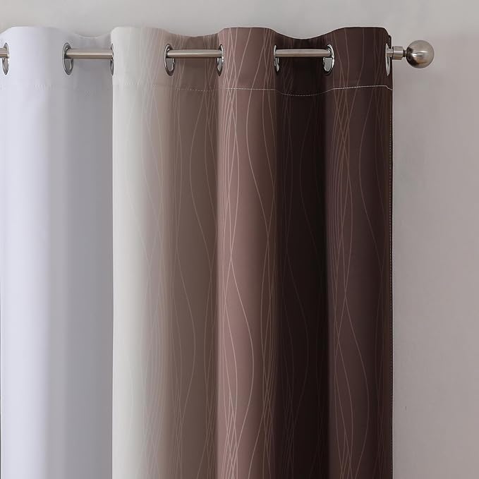 Estelar Textiler Brown and Greyish White Gradient Blackout Curtains for Bedroom, Thermal Insulated Ombre Blackout Drapes, Full Room Darkening Energy Saving Curtains for Living Room,52Wx84L,2 Panels